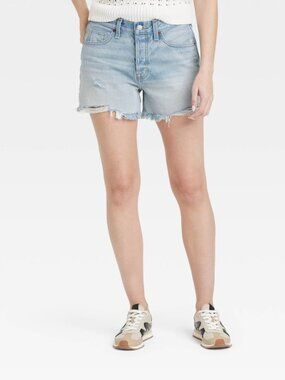 Universal Thread 4 Womens Denim Shorts Mid Rise 90s Baggy Frayed Light Wash